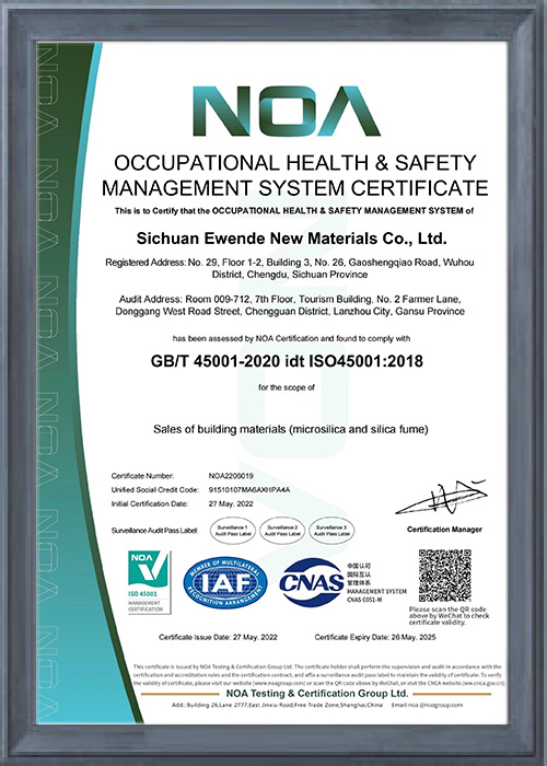 ISO 45001 occupational health and safety management system certificate, English version